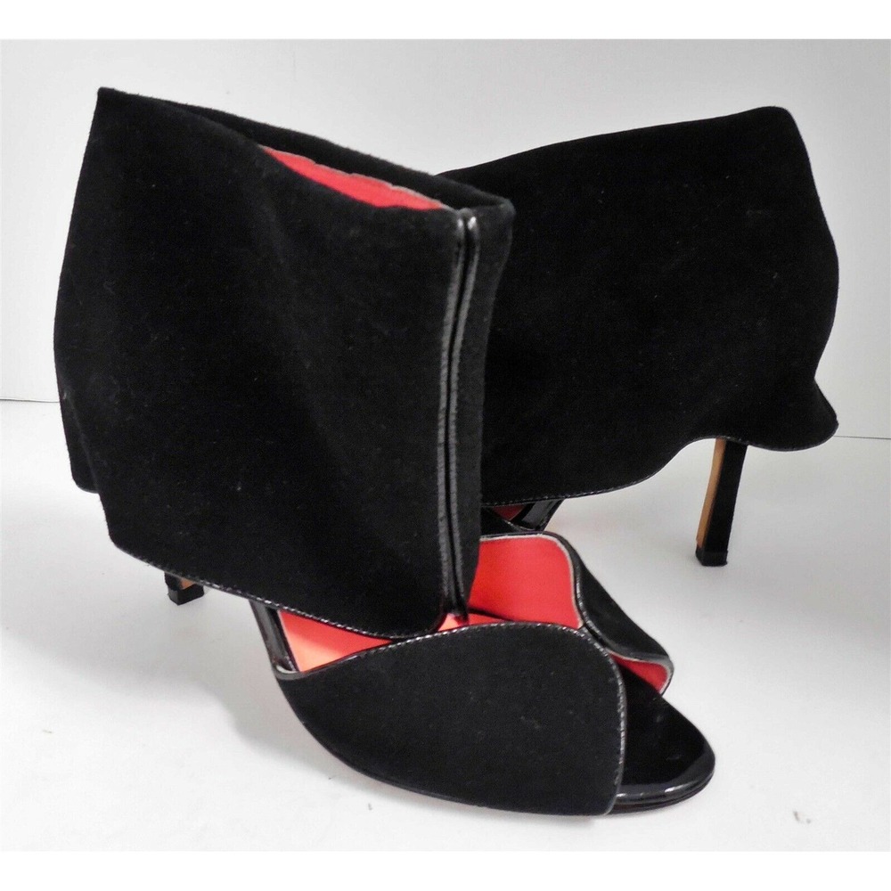 Matiko Palter Black Suede Leather‎ Cuff Open Toe Heels 8 M